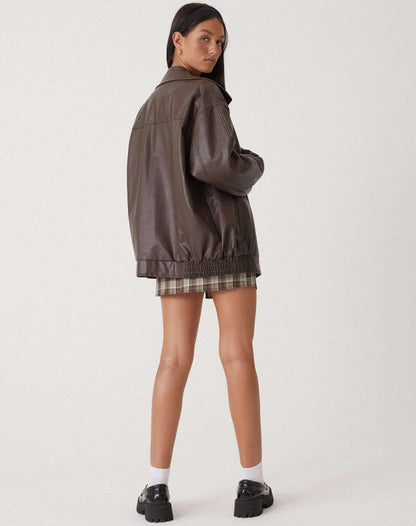 Zada | Relaxed Oversized Leather Bomber Jacket