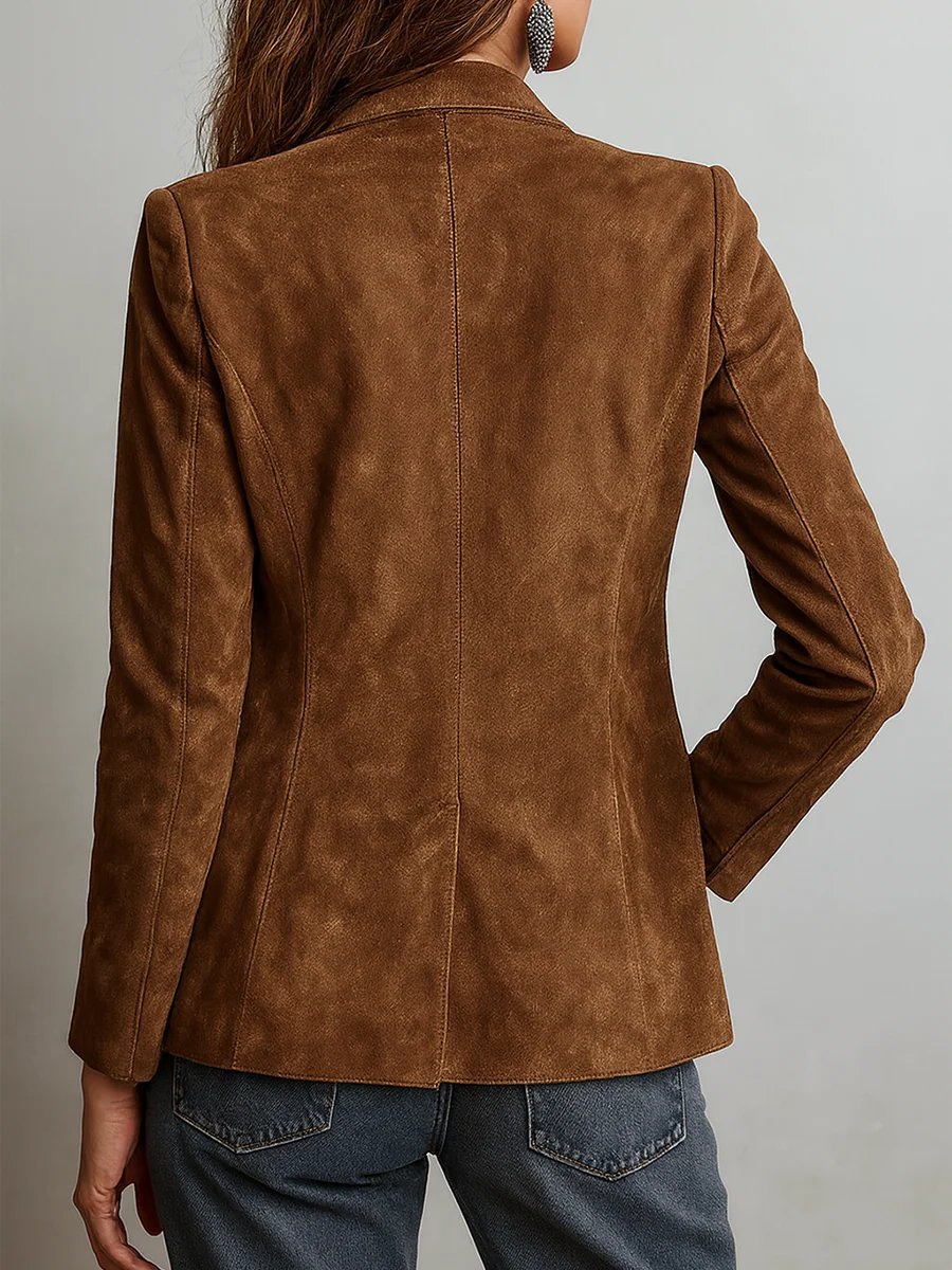 Aria | Tailored Faux Suede Single-Breasted Blazer Jacket with Pockets