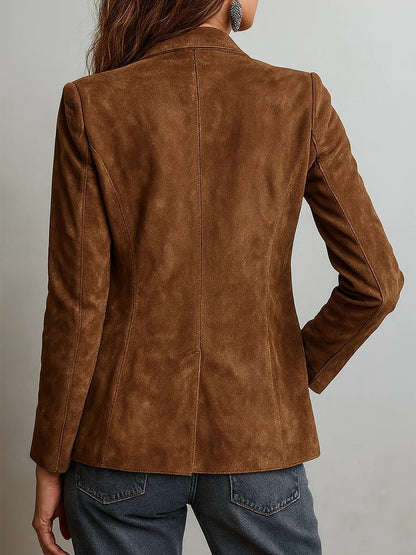 Aria | Tailored Faux Suede Single-Breasted Blazer Jacket with Pockets