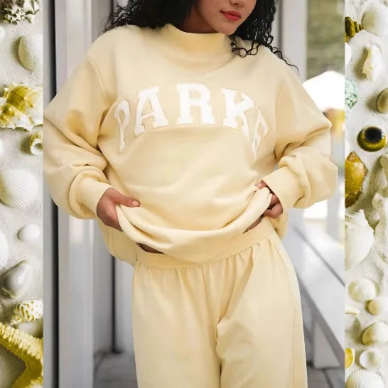 Marissa | Cozy Mock Neck Knit Sweatshirt with Varsity Lettering