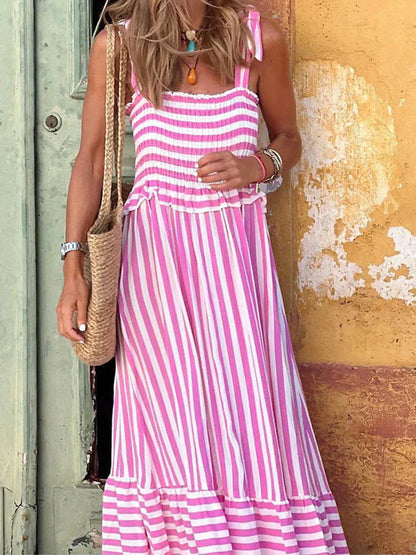 Emilia | Effortless Striped Ruffle Sleeveless Beach Dress with Fit and Flare Silhouette